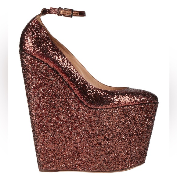 Valentino bronze glitter mega-platform 8” wedge pumps - Picture 1 of 4